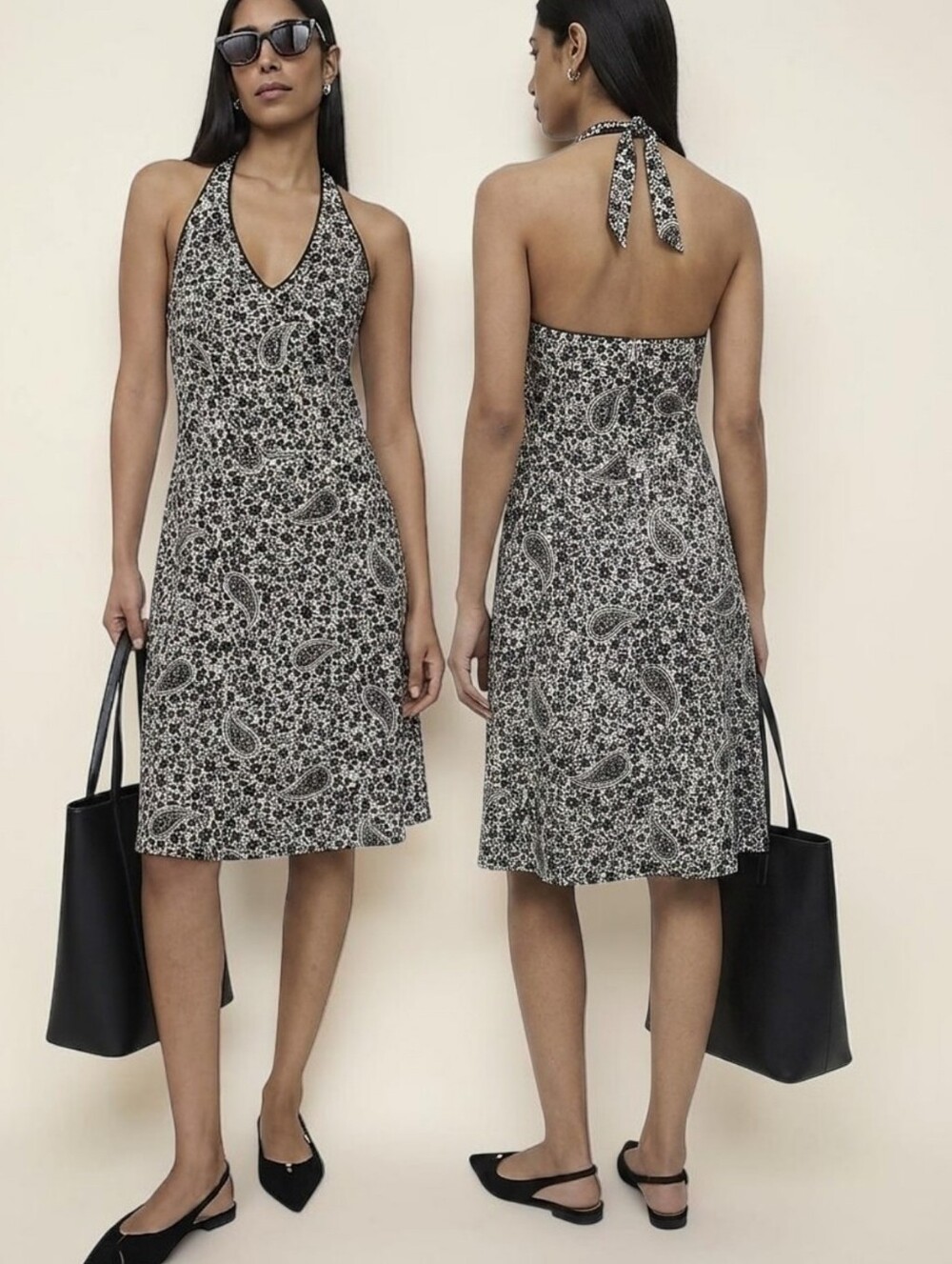 ANN TAYLOR Black & White Paisley Halter Dress - Size 12P